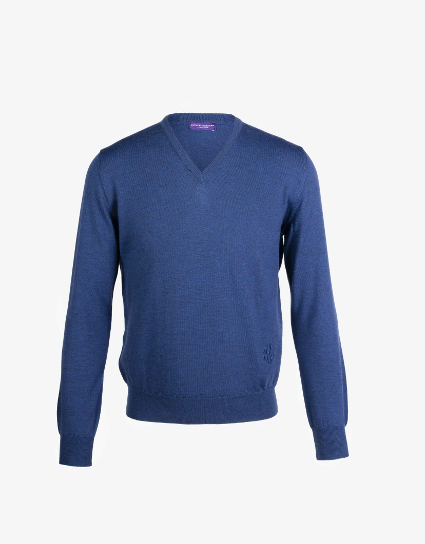 Patrick Hellmann Collection Blue V-Neck Pullover 100% Wool image